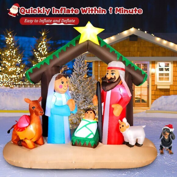 ⚡7FT Christmas Inflatables Nativity Scene with Baby Jesus Outdoor Decorations - Picture 3 of 6